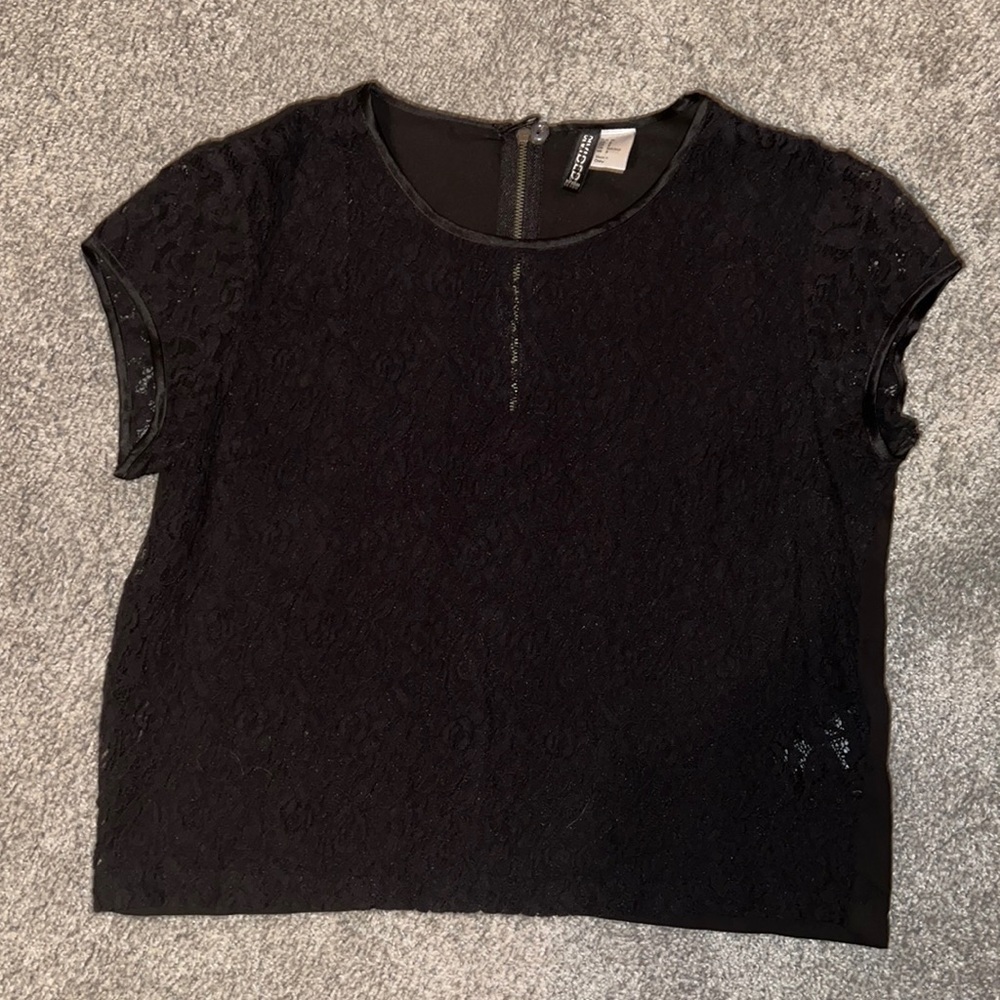 classic black lacy short-sleeves blouse